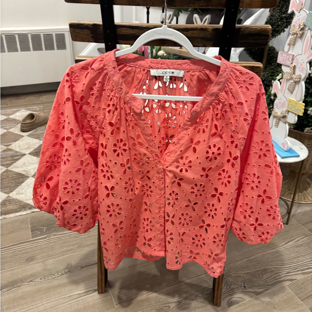 Women's Eyelet Puff Sleeve- Coral Size Medium NWOT Joe's from Nordstrom